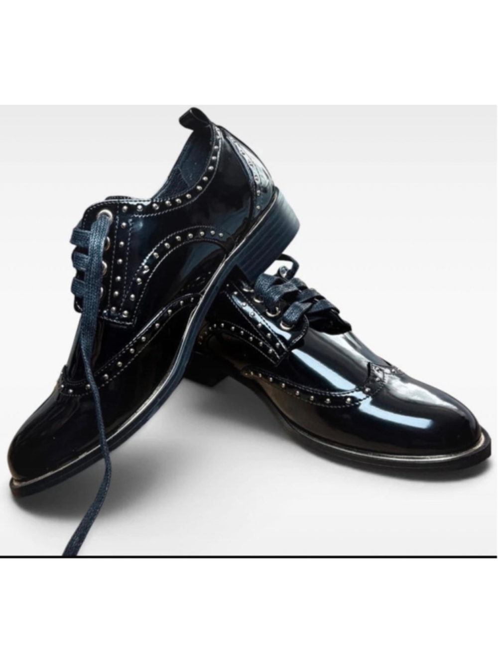 🔥 MIDNIGHT VELVET Studded Patent Wingtip Oxfords 7M Major Whimsygoth Vibes 🔥
